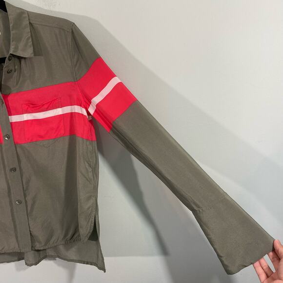 Equipment Femme Green & Red Button Up Silk Long Sleeve Blouse Size S/P - Picture 6 of 8